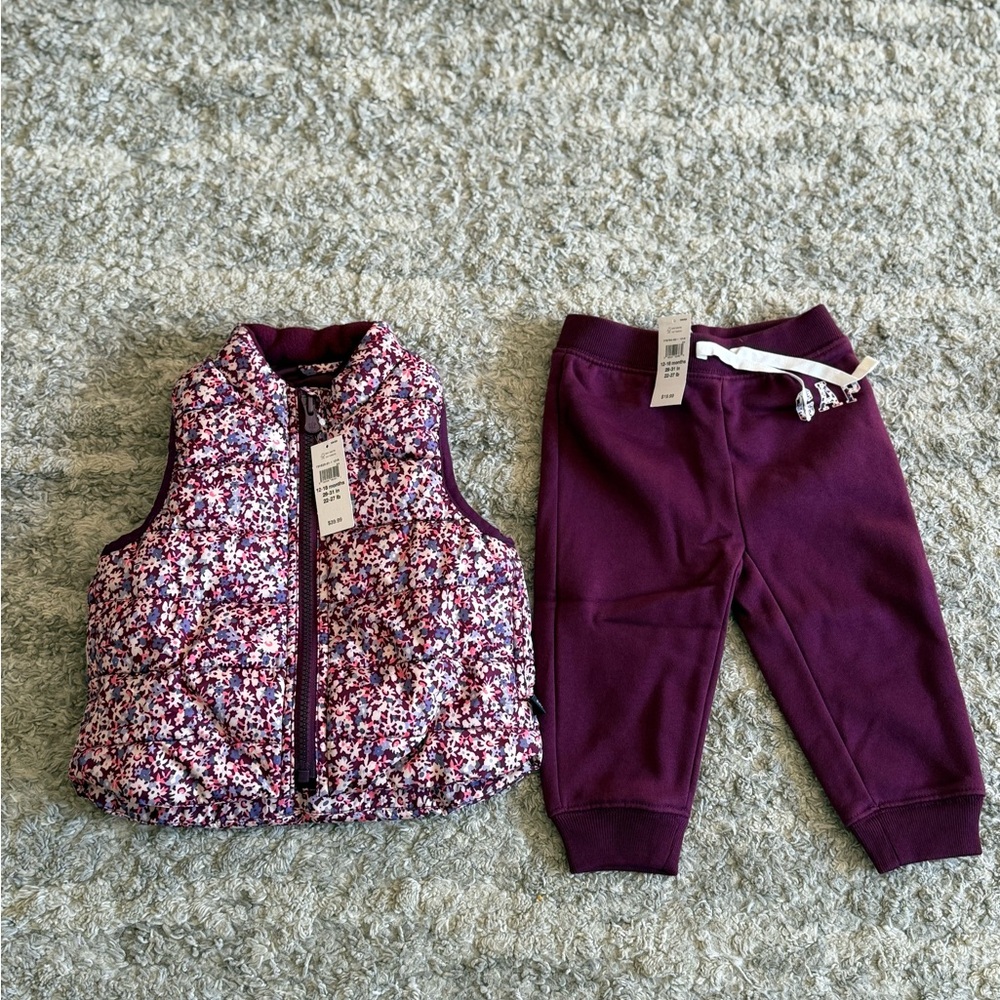 GAP Kids Floral Vest and Purple Pants Set